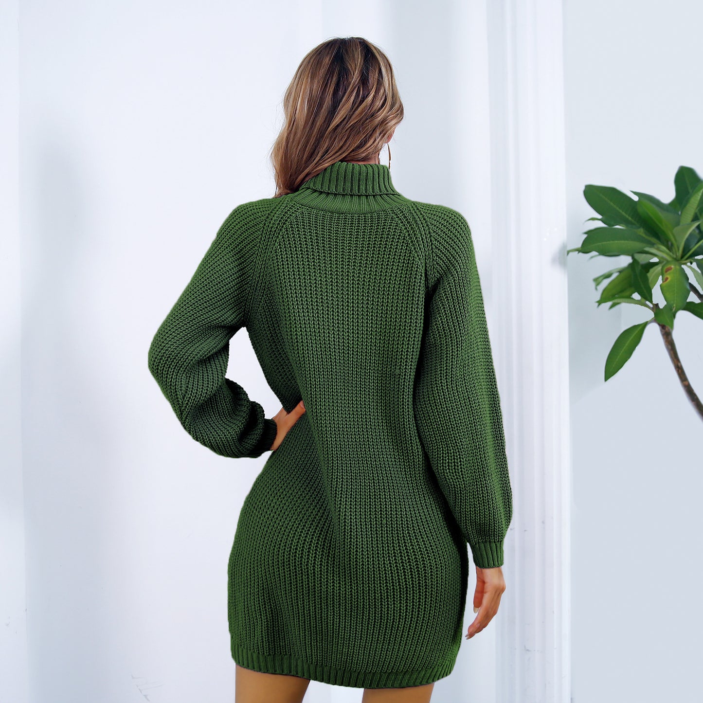 Robe pull longue à col roulé avec boutons