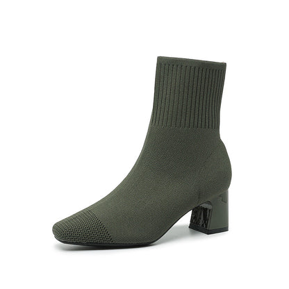 Bottines Chaussettes en Maille à Talon Épais