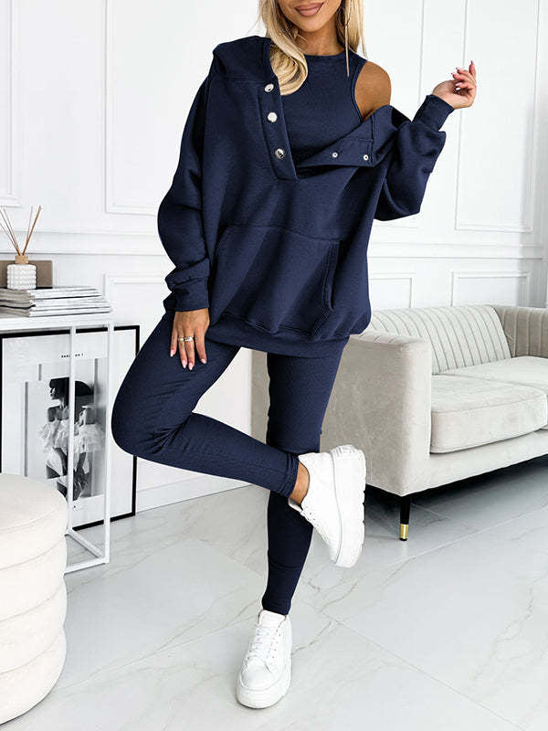 Sweat à capuche ample avec poches, débardeur et pantalon slim