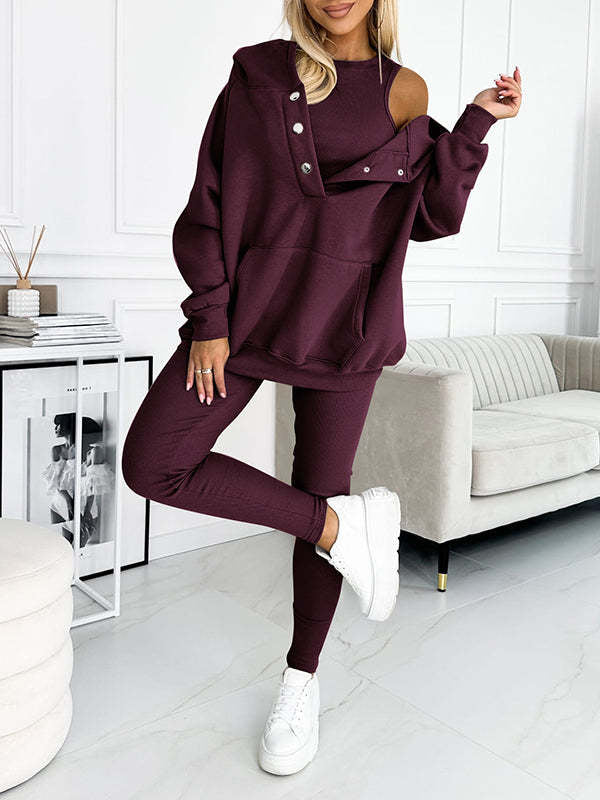 Sweat à capuche ample avec poches, débardeur et pantalon slim
