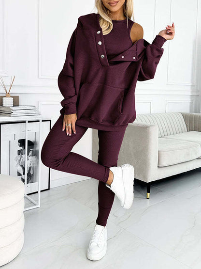 Sweat à capuche ample avec poches, débardeur et pantalon slim