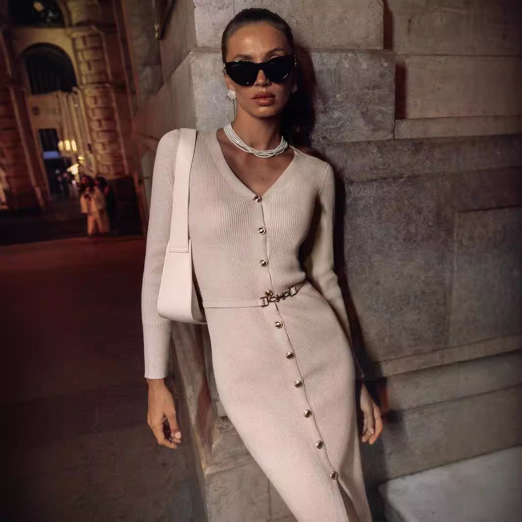 Robe Longue Boutonnée à Col V