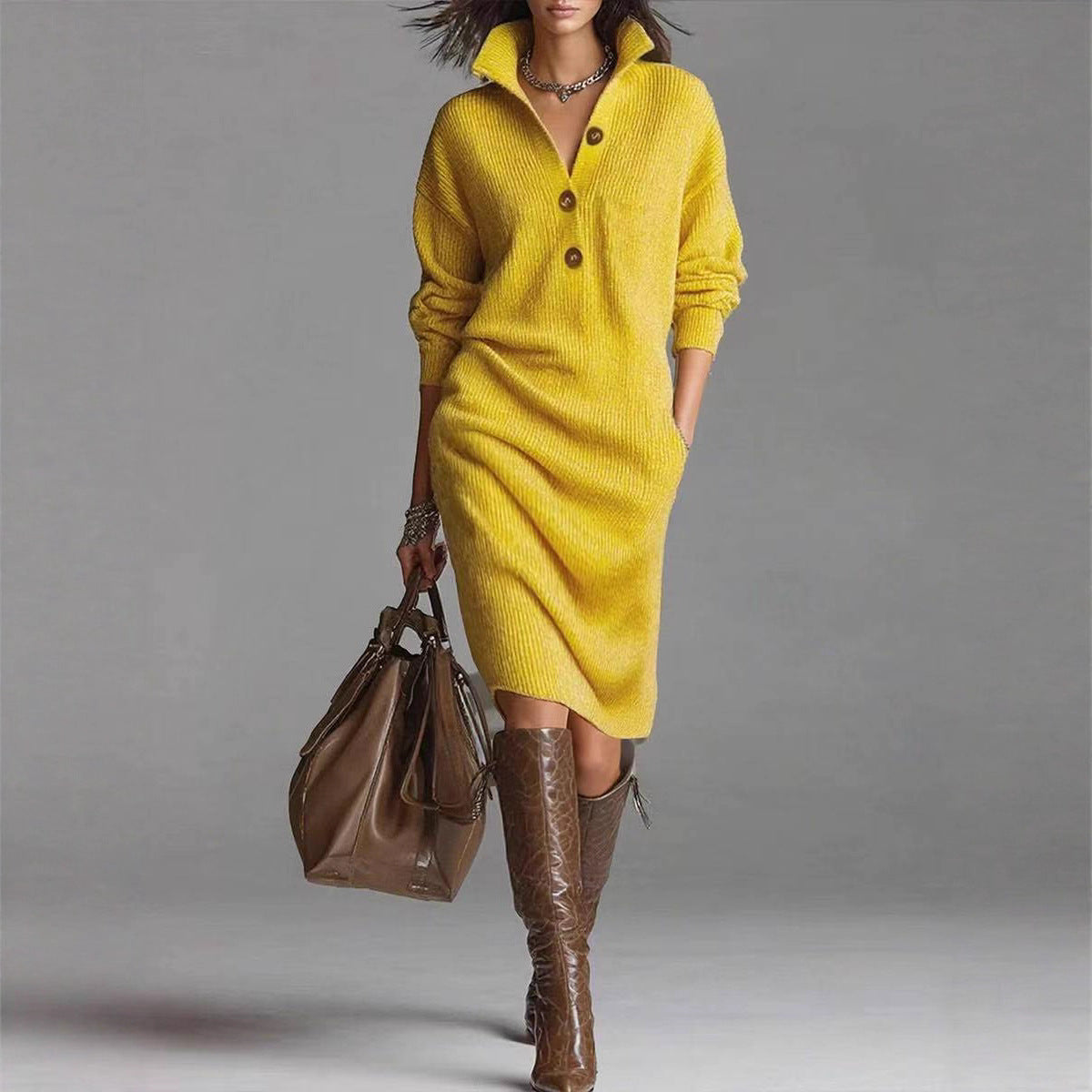 Robe Pull Chic à Revers