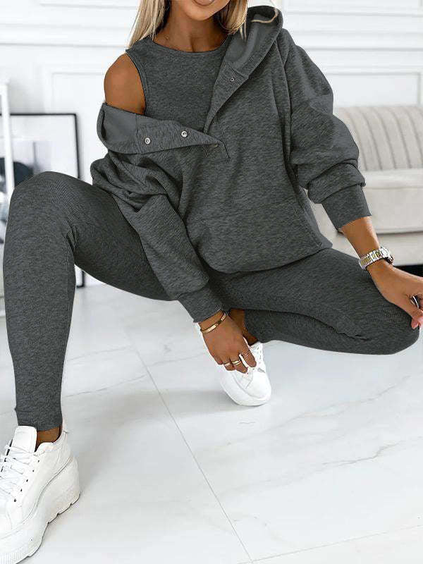 Sweat à capuche ample avec poches, débardeur et pantalon slim