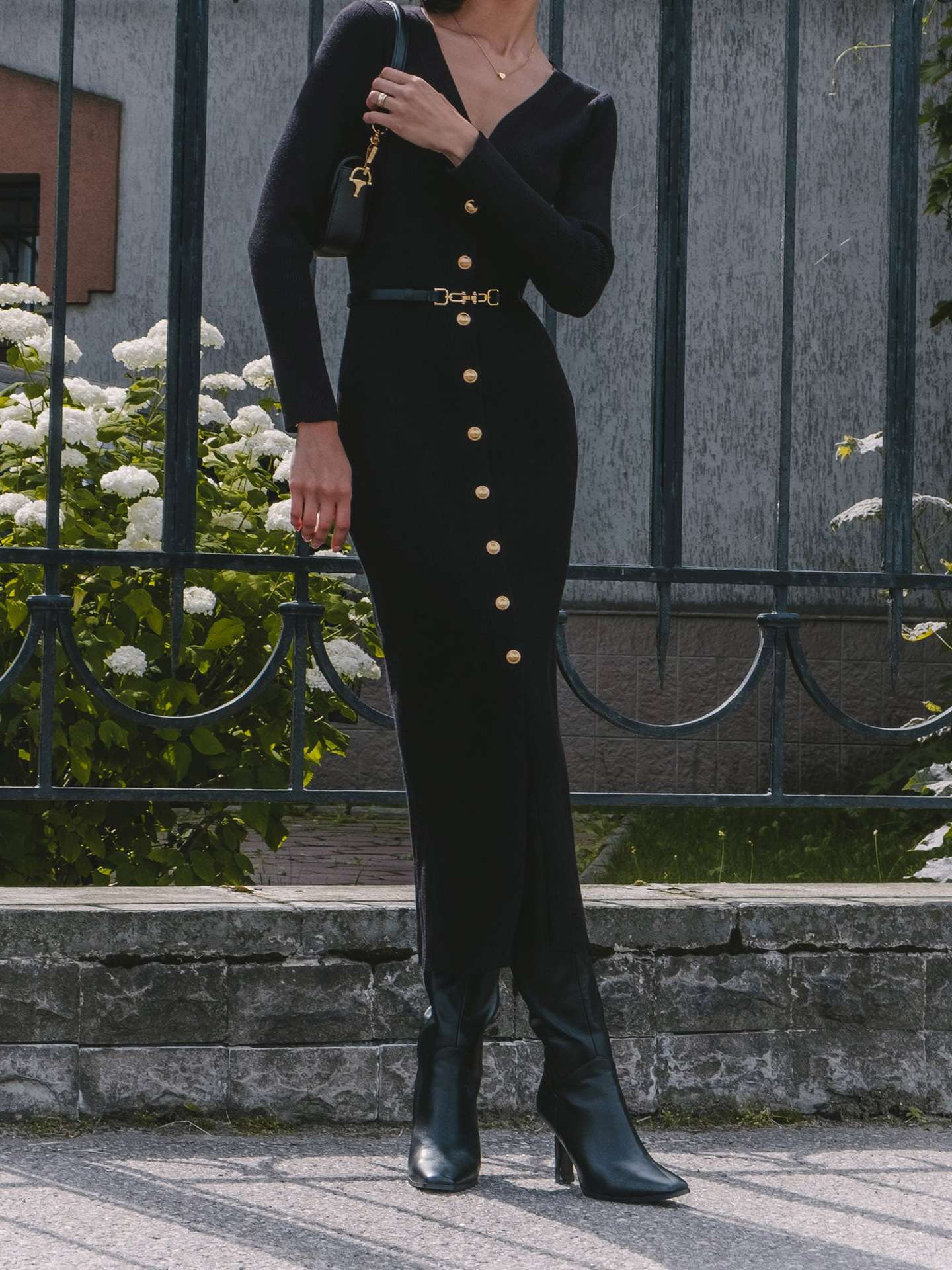 Robe Longue Boutonnée à Col V