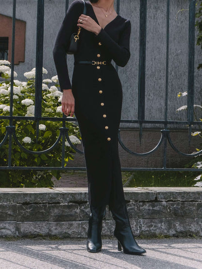 Robe Longue Boutonnée à Col V