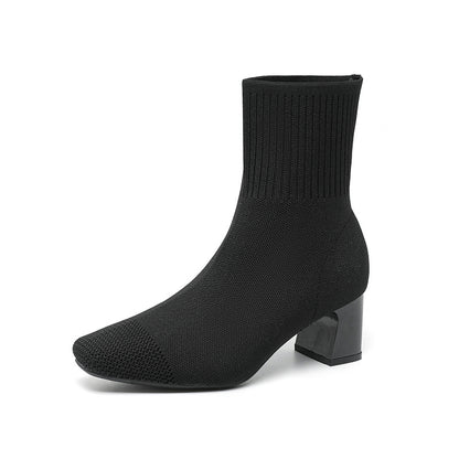 Bottines Chaussettes en Maille à Talon Épais