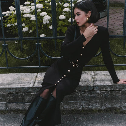 Robe Longue Boutonnée à Col V