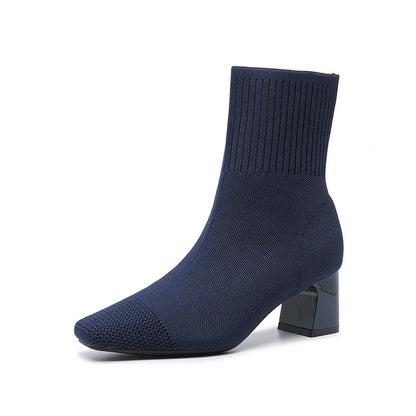 Bottines Chaussettes en Maille à Talon Épais