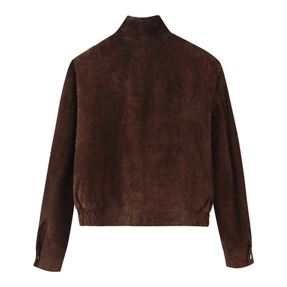 Veste Femme Effet Daim Élégante avec Poches