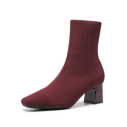 Bottines Chaussettes en Maille à Talon Épais