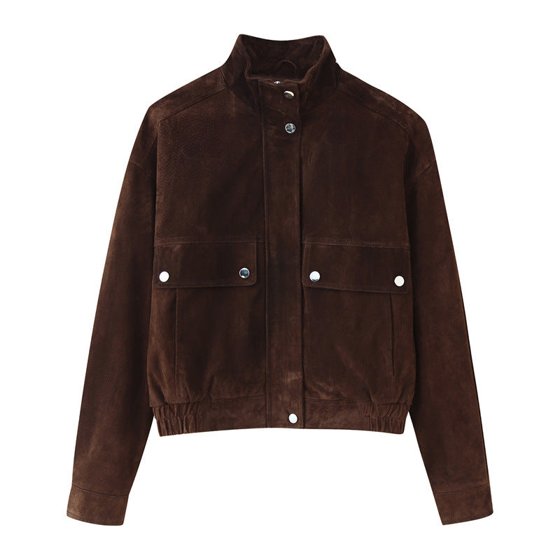 Veste Femme Effet Daim Élégante avec Poches