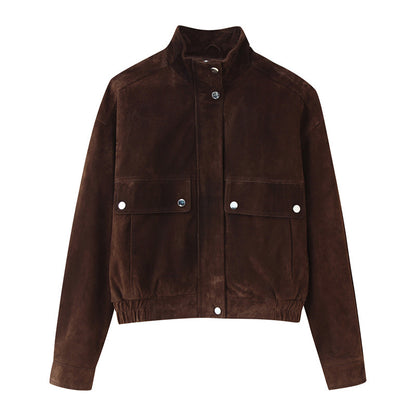 Veste Femme Effet Daim Élégante avec Poches