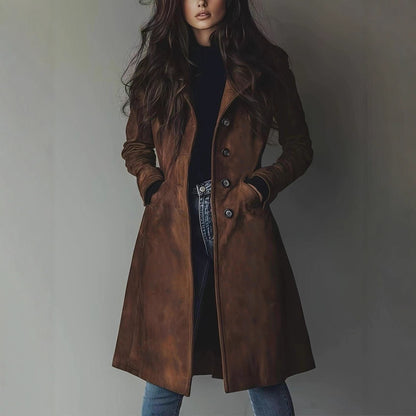 Trench Coat Long Femme en Suède