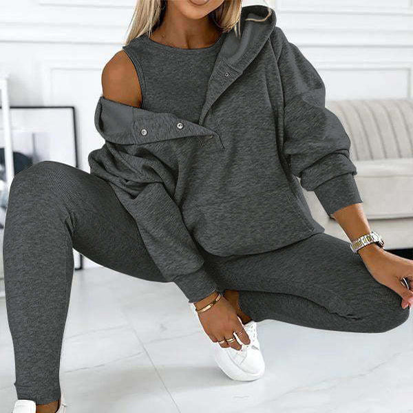 Sweat à capuche ample avec poches, débardeur et pantalon slim