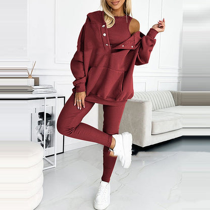 Sweat à capuche ample avec poches, débardeur et pantalon slim