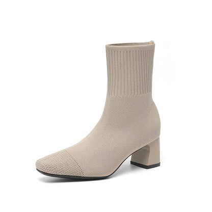 Bottines Chaussettes en Maille à Talon Épais