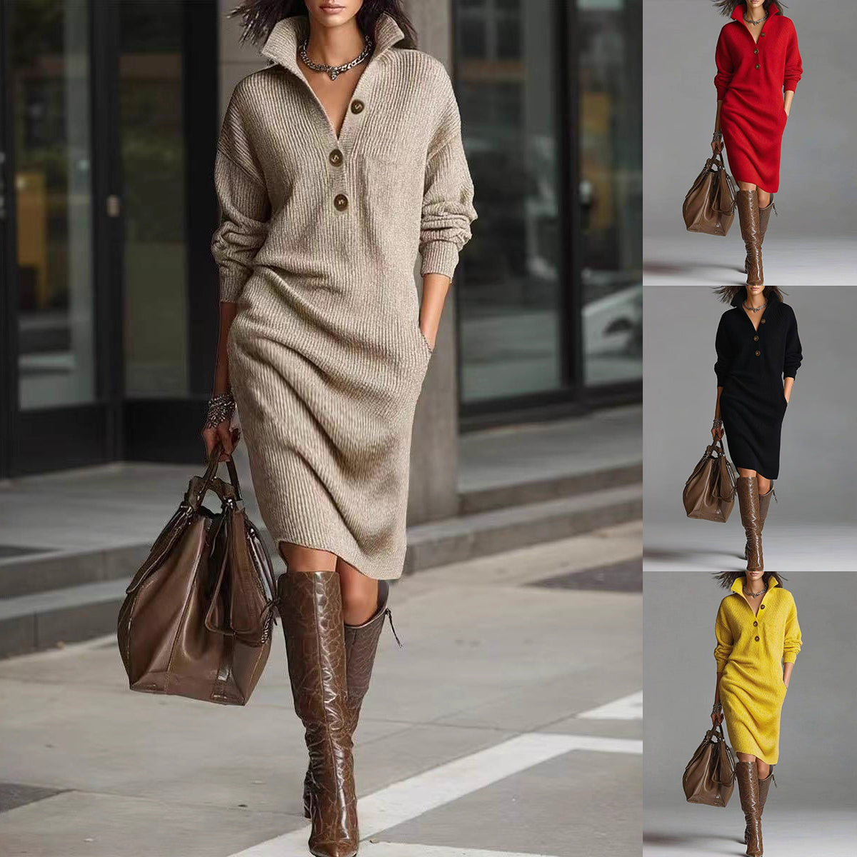 Robe Pull Chic à Revers