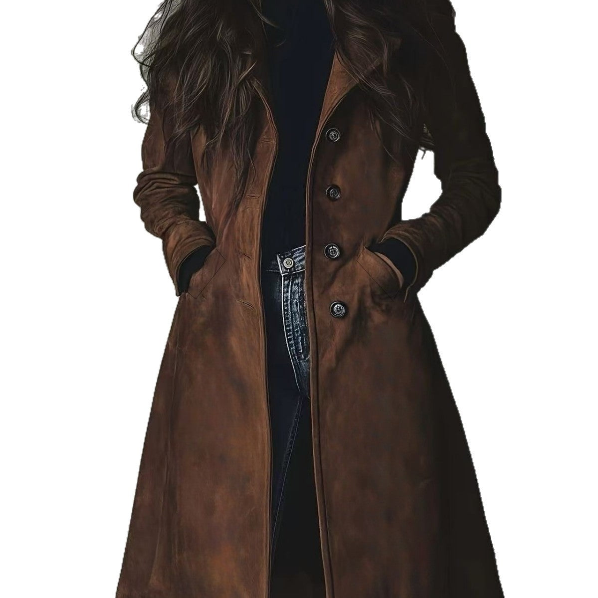 Trench Coat Long Femme en Suède