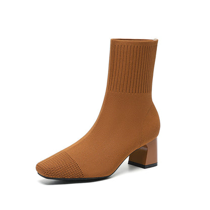 Bottines Chaussettes en Maille à Talon Épais