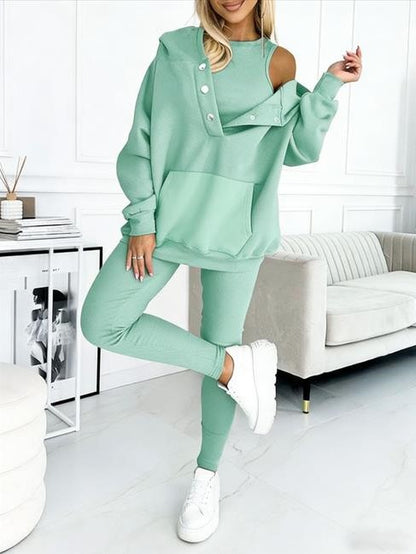 Sweat à capuche ample avec poches, débardeur et pantalon slim