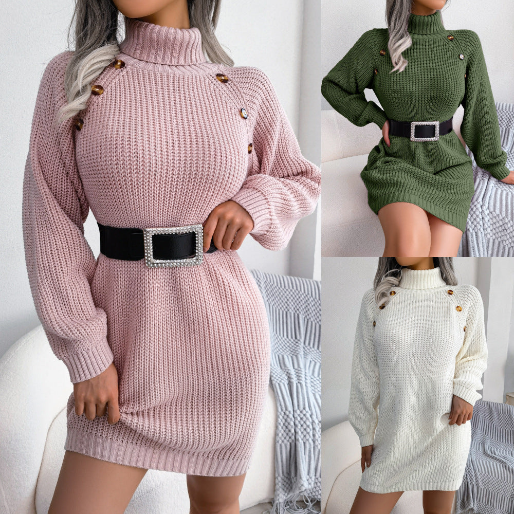 Robe pull longue à col roulé avec boutons