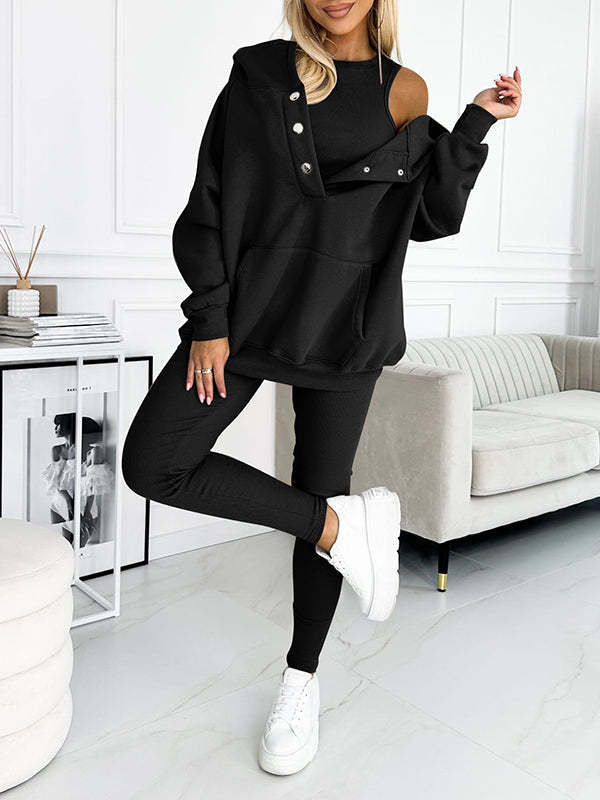 Sweat à capuche ample avec poches, débardeur et pantalon slim