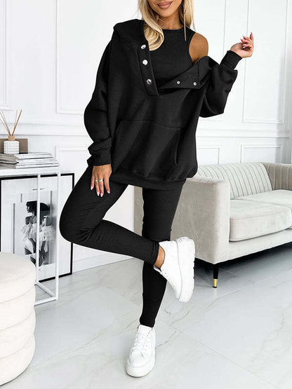 Sweat à capuche ample avec poches, débardeur et pantalon slim