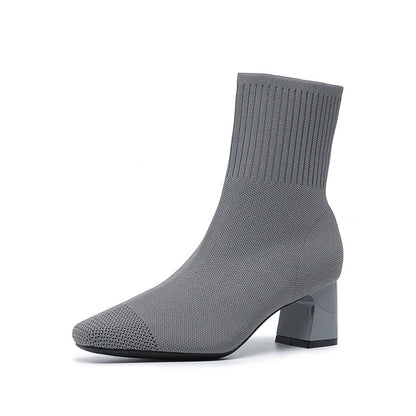 Bottines Chaussettes en Maille à Talon Épais